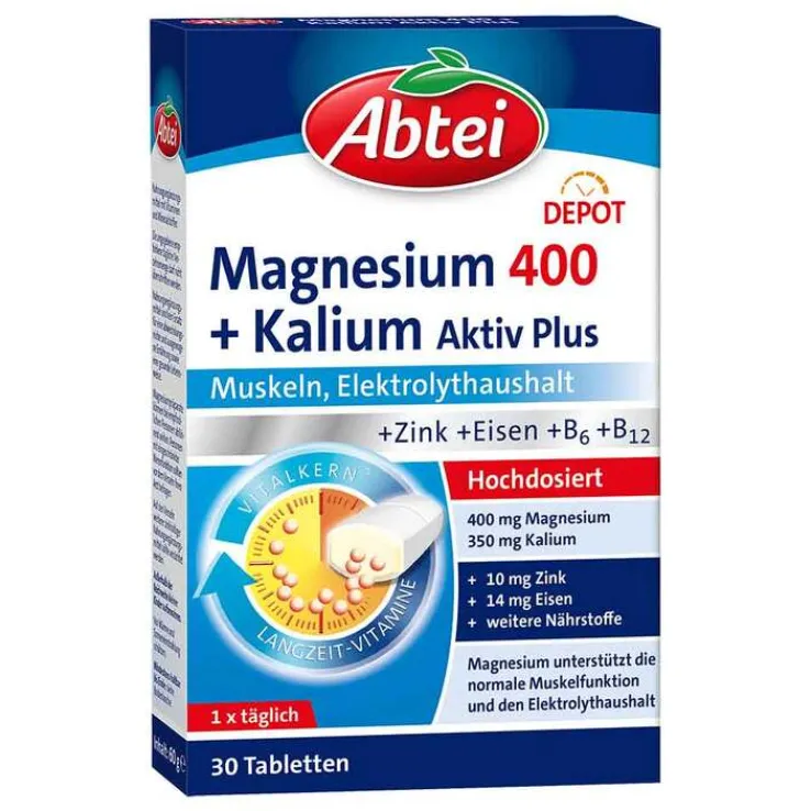 Abtei Magnesium 400 + Kalium Tabletten, 30 St
