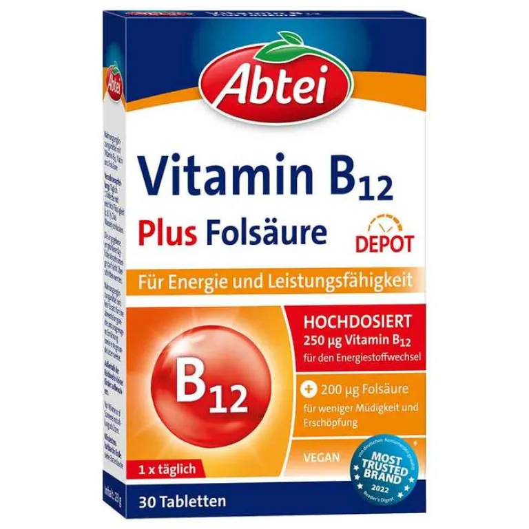 Outlet Abtei Vitamin B12 Plus Folsäure Tabletten Titandioxidfrei , 30 St Vitamin B12 (Cobalamin)
