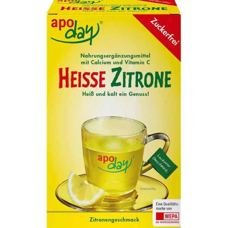 Online Apoday Heiße Zitrone Vitamin C und Calcium ohne Zucker Pulver, 10X10 g