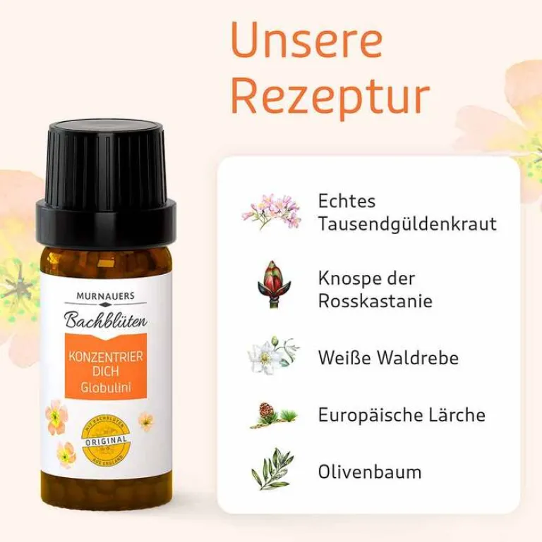 New Bachblüten Globuli Konzentrier Dich, 10 g Bachblütenglobuli