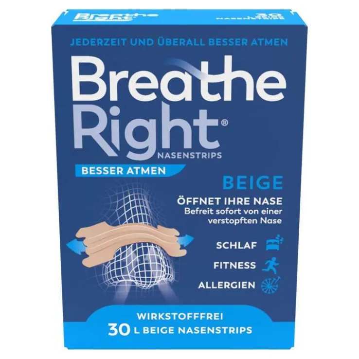 Besser Atmen Breathe Right Nasenpflaster groß beige, 30 St