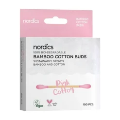 New Bio Kosmetikstäbchen Bambus Baumwolle pink Nordics, 100 St