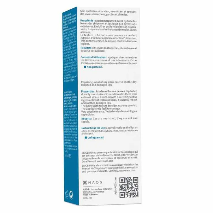 Bioderma Atoderm Levres Baume Lippenbalsam für risssige und sehr trockene Lippen, 15 ml