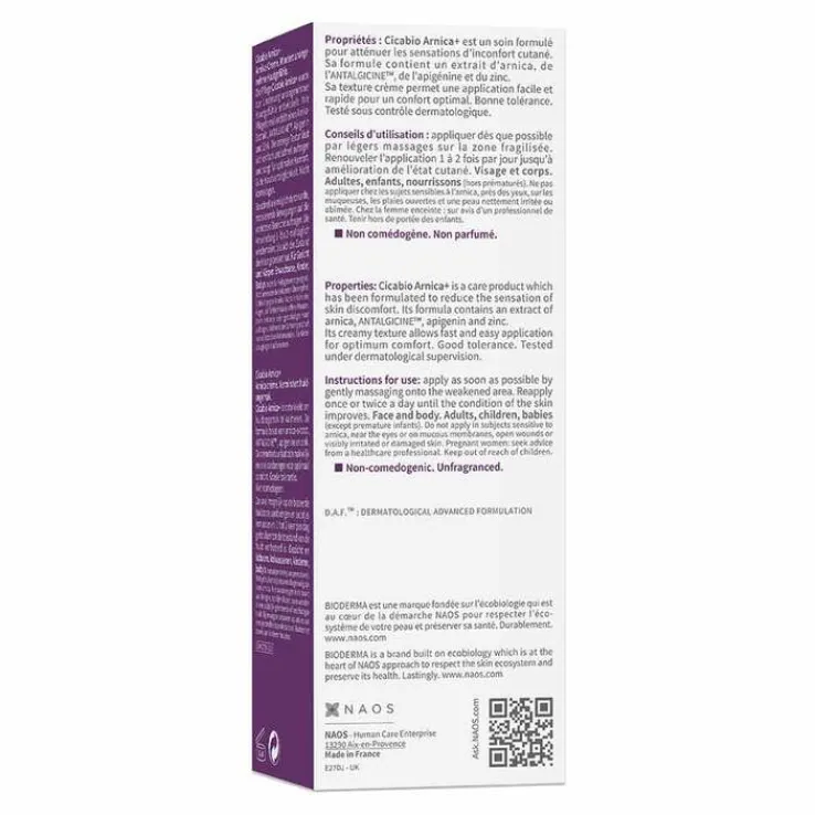 Bioderma Cicabio Arnica + Pflegecreme für geschädigte Haut, Schwellungen und Hämatome, 40 ml