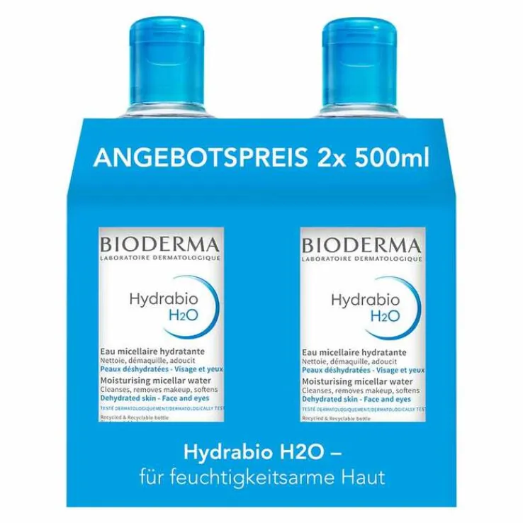 Bioderma Hydrabio H2O Mizellen-Reinigungslösung für feuchtigkeitsarme Haut, 2X500 ml