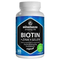 Best Biotin 10 mg hochdosiert + Zink + Selen Tabletten, 365 St Vitamin B7 (Biotin)