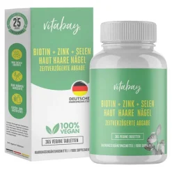 Outlet Biotin + Zink + Selen Haut + Haare + Nägel vegan Tabletten, 365 St Mikronährstoffe