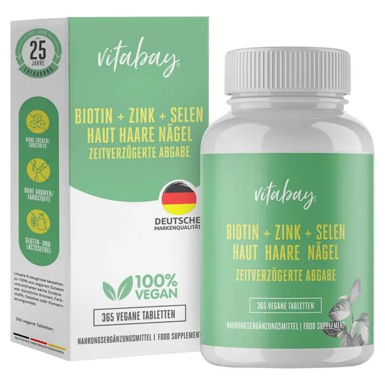 Outlet Biotin + Zink + Selen Haut + Haare + Nägel vegan Tabletten, 365 St Mikronährstoffe