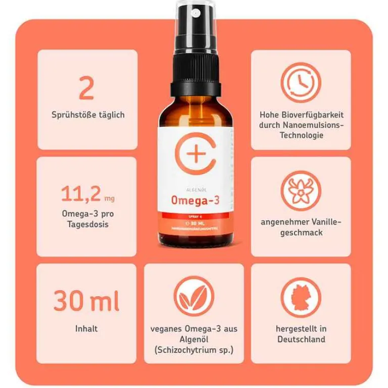 Outlet Omega-3 Algenöl DHA + EPA vegan Spray, 30 ml Algenöl