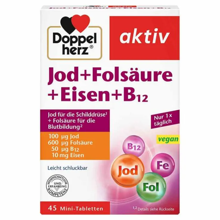 Doppelherz Jod + Folsäure + Eisen + B12 Tabletten, 45 St