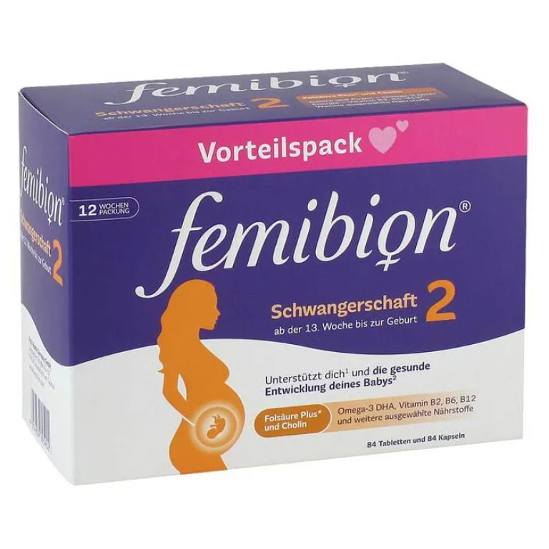 New Femibion 2 Schwangerschaft in der 12-Wochen-Packung mit je 84 Tabletten und Kapseln, 2X84 St