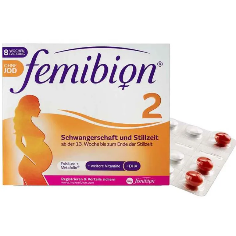 Clearance 2 Schwangerschaft + Stillzeit ohne Jod - 8-Wochen-Packung mit 60 Tabl. u. 60Kapseln, 2X60 St Vitamin B9 (Folsäure)|Schwangerschaft