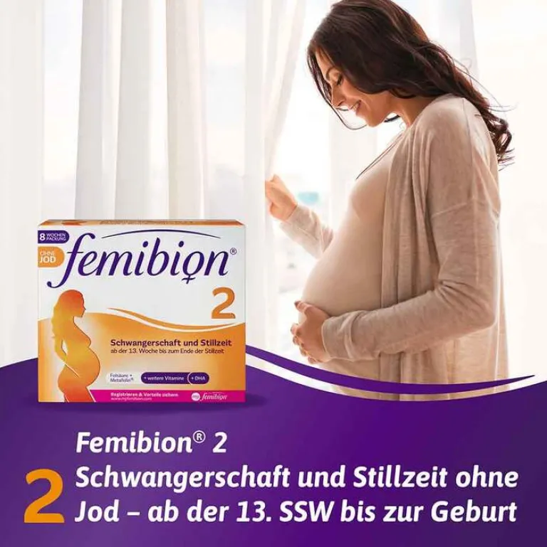 Clearance 2 Schwangerschaft + Stillzeit ohne Jod - 8-Wochen-Packung mit 60 Tabl. u. 60Kapseln, 2X60 St Vitamin B9 (Folsäure)|Schwangerschaft