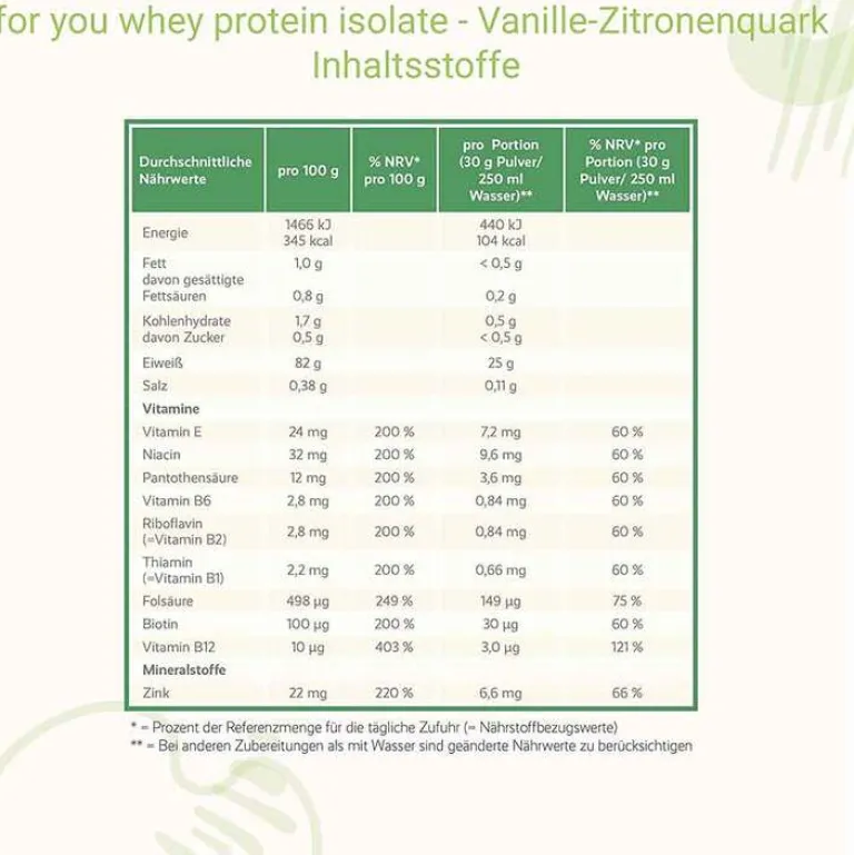 Clearance For You whey protein isolate Vanille-Zitronenquark, 600 g Aminosäuren