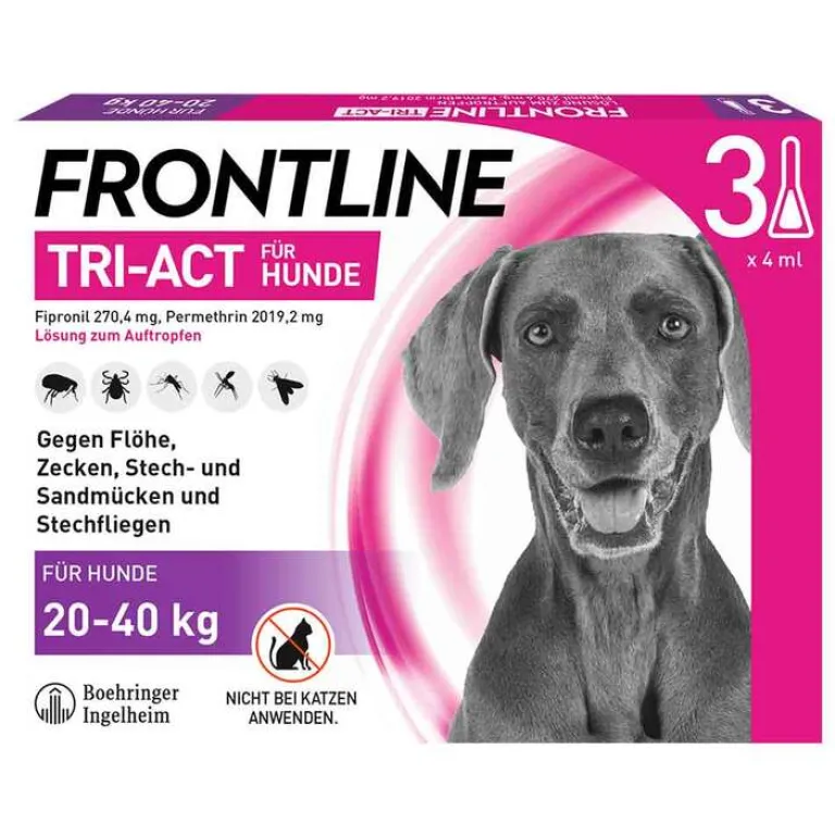 TRI-ACT® gegen Zecke, Floh und fliegende Insekten bei Hunden (20-40kg), 3 St Flöhe, Zecken & Co.