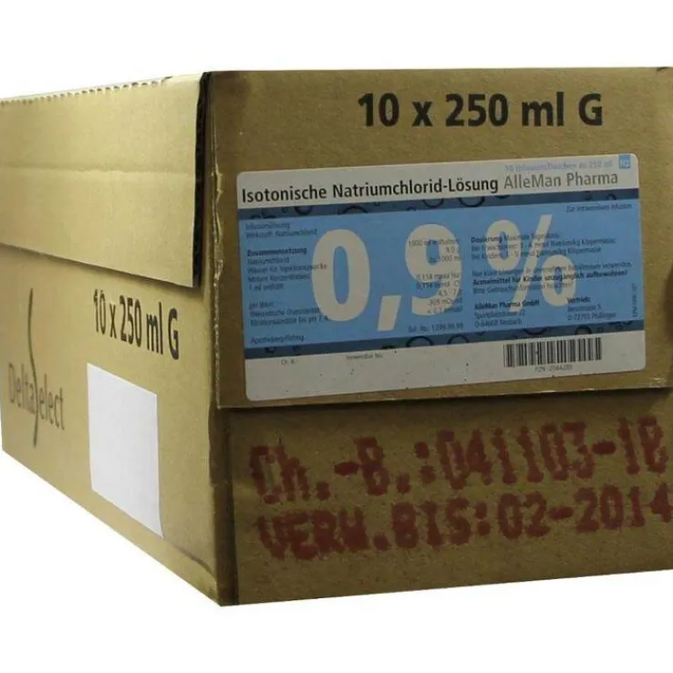 Kochsalzlösung 0,9% Glasflasche Infusionslösung, 10X250 ml