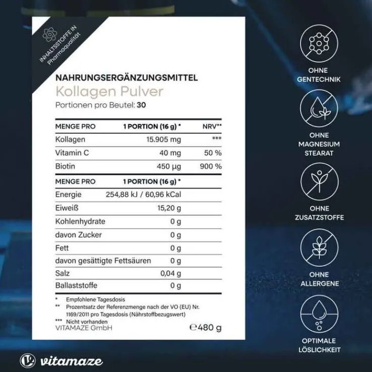 Kollagen Pulver + Biotin + Vitamin C, 480 g
