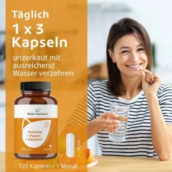 Kurkuma 95% Curcumin + Piperin + Vitamin C vegan Kapseln , 120 St