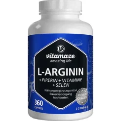Hot L-Arginin 750 mg hochdosiert + Piperin + Vitamine Kapseln, 360 St Aminosäuren