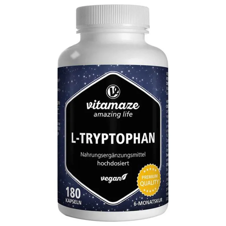 Best Vitamaze L-Tryptophan 500 mg hochdosiert vegan Kapseln, 180 St