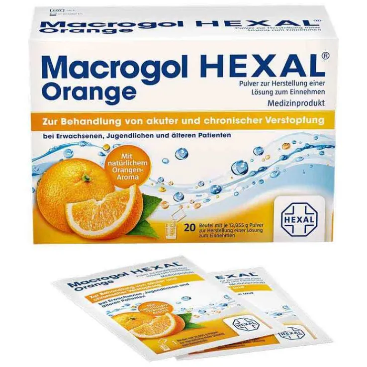 Macrogol HEXAL Orange Pulver zur Herstellung einer Lösung zum Einnehmen Beutel , 20 St