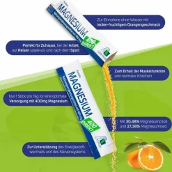 New Magnesium 400 direkt Orange Portionssticks, 50X2.1 g Hirnleistung & Nerven