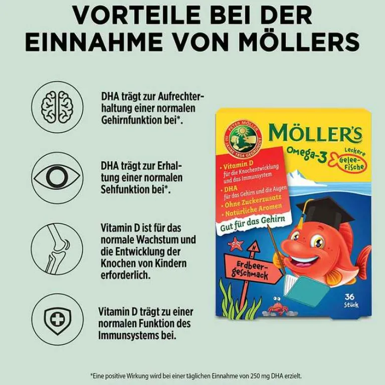 New Möllers Möller`s Omega-3 Gelee Fisch Erdbeere Kautabletten, 36 St