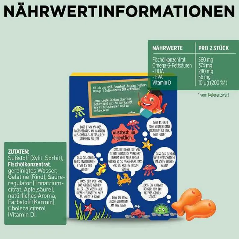 New Möllers Möller`s Omega-3 Gelee Fisch Erdbeere Kautabletten, 36 St