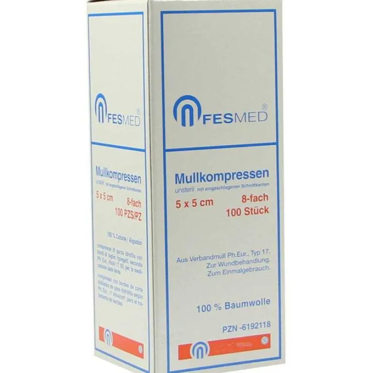 Clearance Mullkompressen ES 5x5 cm unsteril 8-fach, 100 St Sterile Kompressen