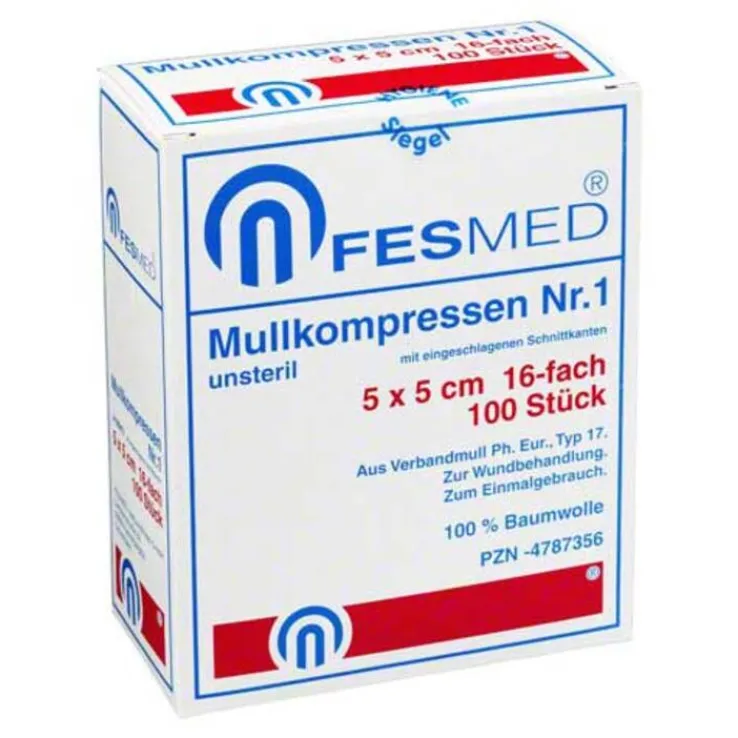 Mullkompressen ES 5x5 cm unsteril 16-fach Größe 1, 100 St