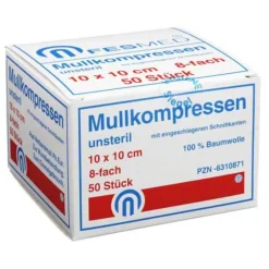 Mullkompressen ES 10x10 cm unsteril 8-fach, 50 St