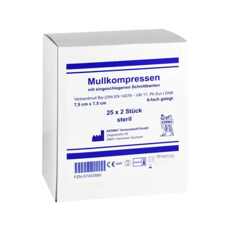 Clearance Kerma Mullkompressen 7,5x7,5 cm steril 8-fach BW, 25X2 St