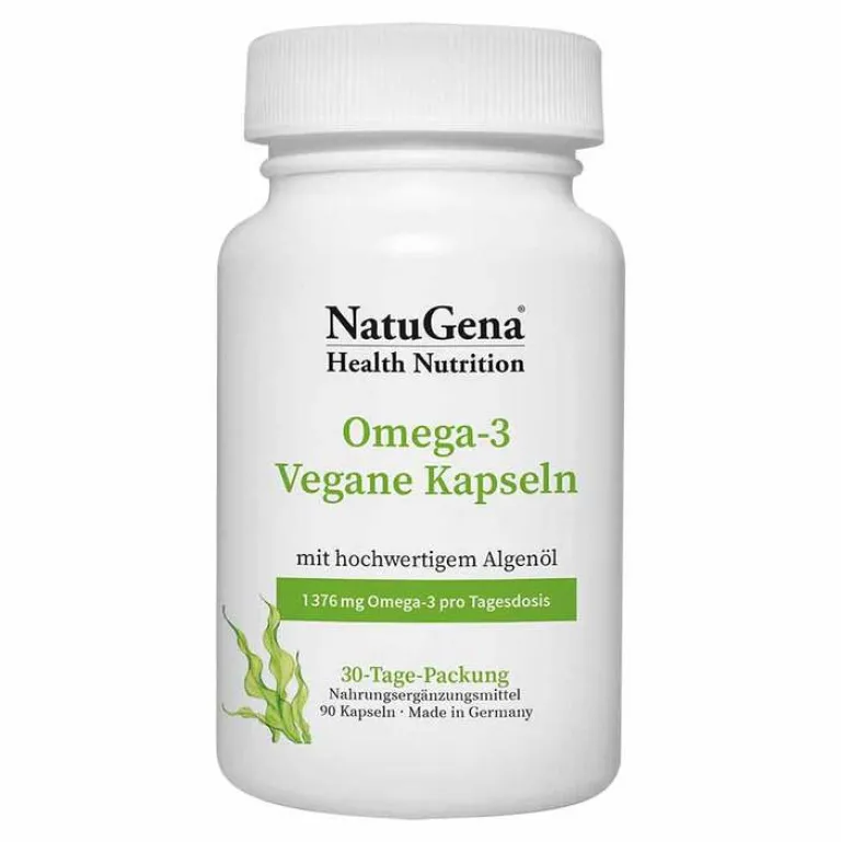 Natugena Omega-3 Vegan 1376mg 751 DHA 375 EPA Algenöl Kapseln , 90 St