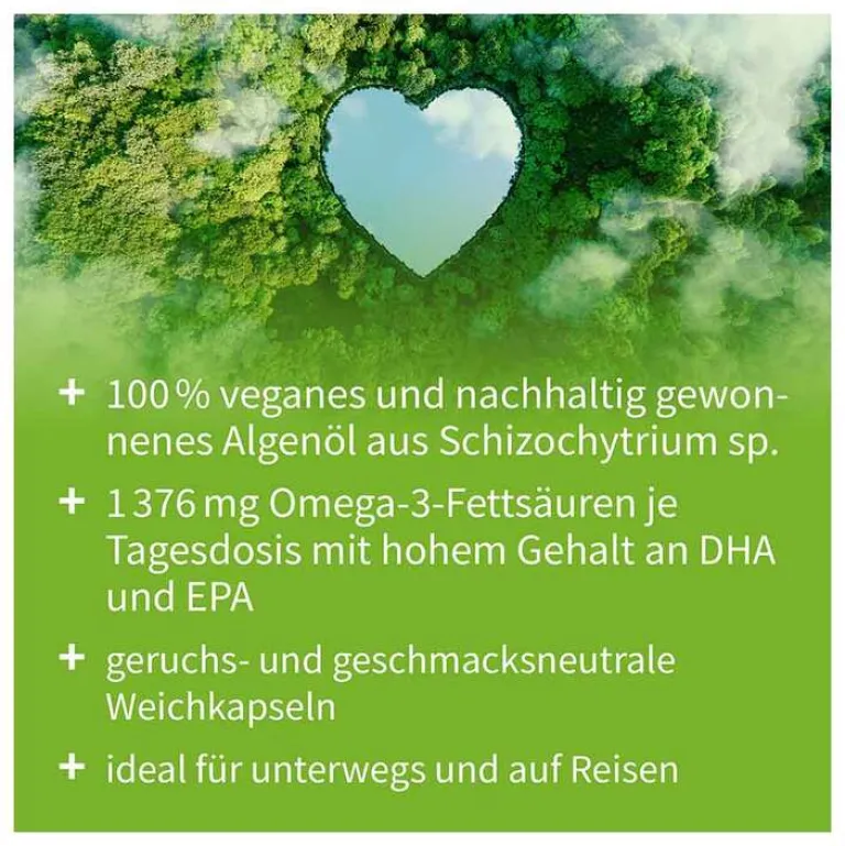 Natugena Omega-3 Vegan 1376mg 751 DHA 375 EPA Algenöl Kapseln , 90 St