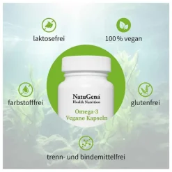 Natugena Omega-3 Vegan 1376mg 751 DHA 375 EPA Algenöl Kapseln , 90 St