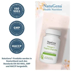 Natugena Omega-3 Vegan 1376mg 751 DHA 375 EPA Algenöl Kapseln , 90 St