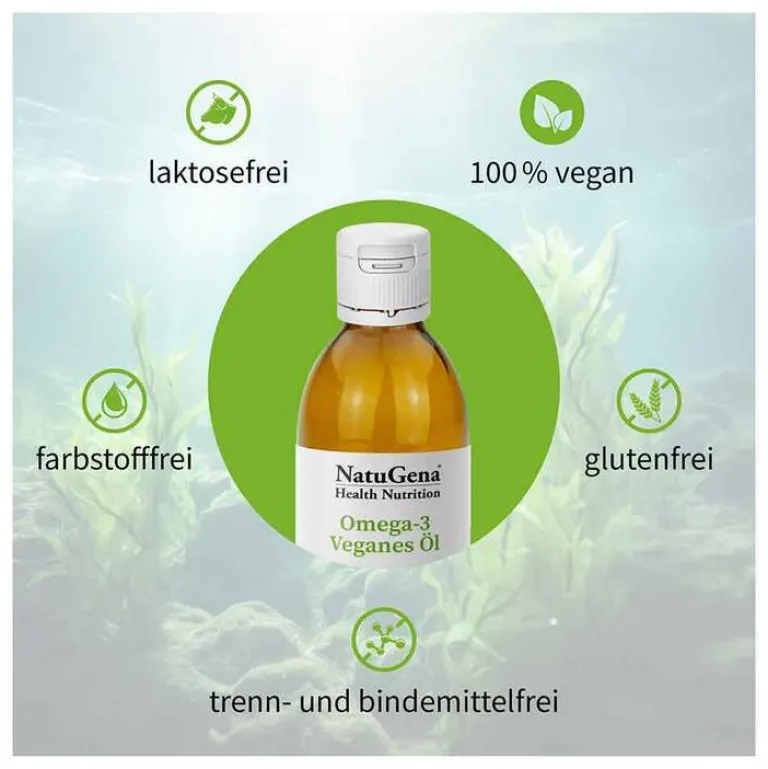 Best Natugena Omega-3 Vegan 2200mg mit 1351 DHA 672 EPA Algenöl Öl, 100 ml