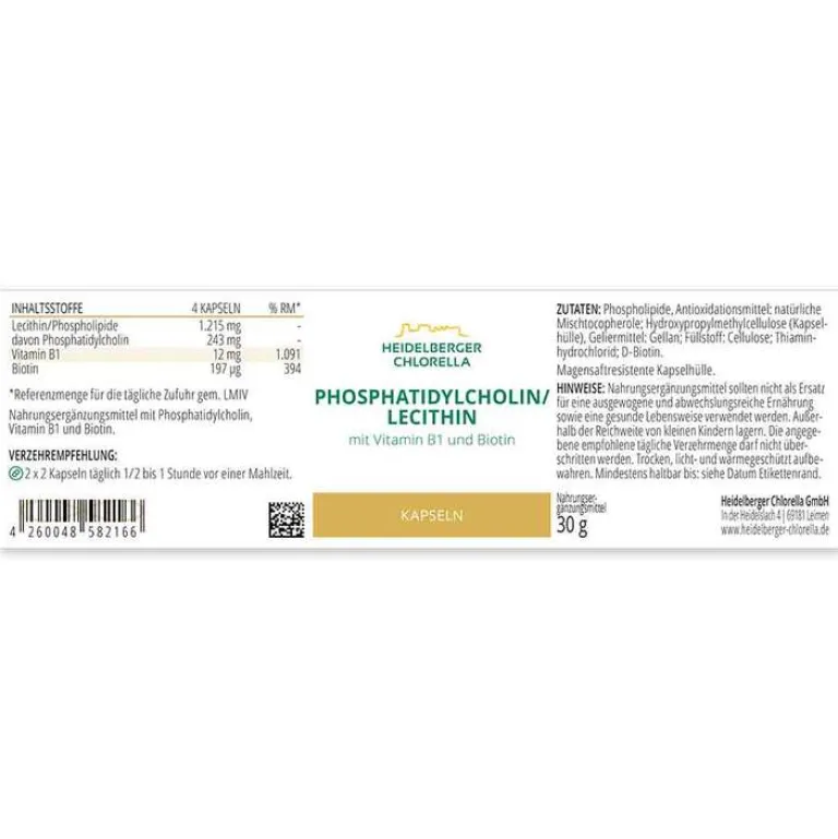 Outlet Heidelberger Chlorella Phosphatidylcholin / Lecithin Phospholipide Kapseln, 60 St