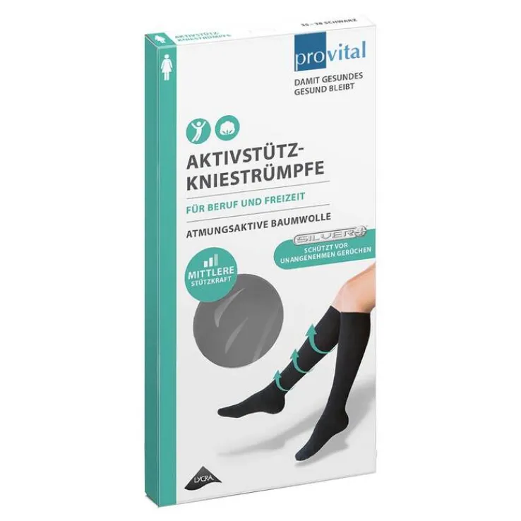 Provital Aktivstützkniestrümpfe Damen Größe 39 - 42 hellgrau, 2 St