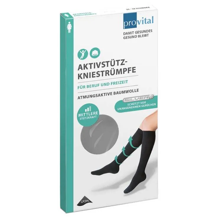 Provital Aktivstützkniestrümpfe Damen Größe 35 - 38 hellgrau, 2 St