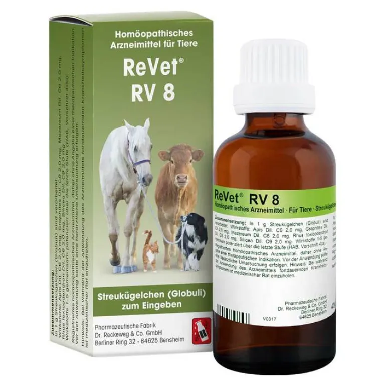 Online RV 8 Globuli für Tiere, 42 g Rinder|Pferde