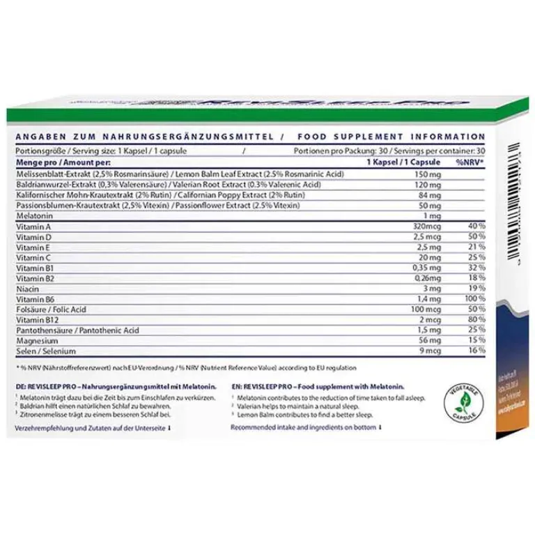 Clearance Revisleep Pro Schlafunterstützung mit Melatonin Kapseln , 30 St Melatonin Tabletten