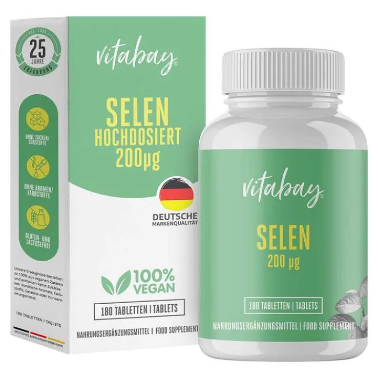 Selen 200 µg hochdosiert + vegan Tabletten, 180 St