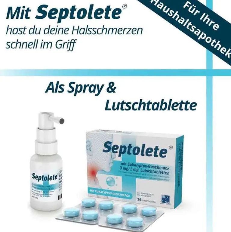 Discount Septolete mit Eukalyptus-Geschmack 3 mg/1 mg Lutschtabletten, 16 St