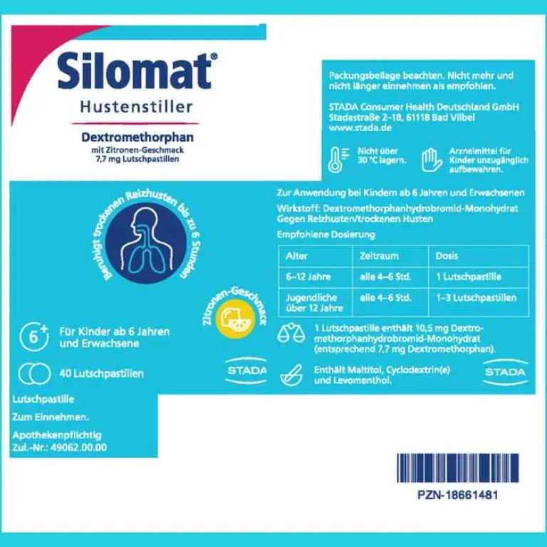 Hot Silomat Hustenstiller DMP Zitrone Lutschpastillen, 40 St