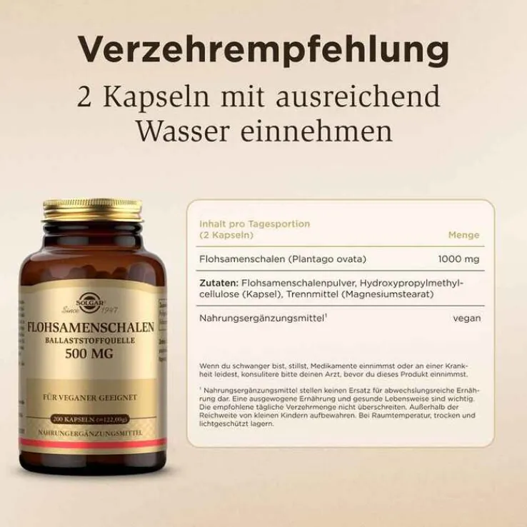 Solgar Flohsamenschalen 500 mg Kapseln, 200 St