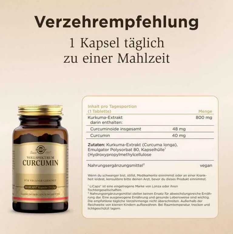 Hot Solgar Vollspektrum Curcumin Kapseln, 30 St