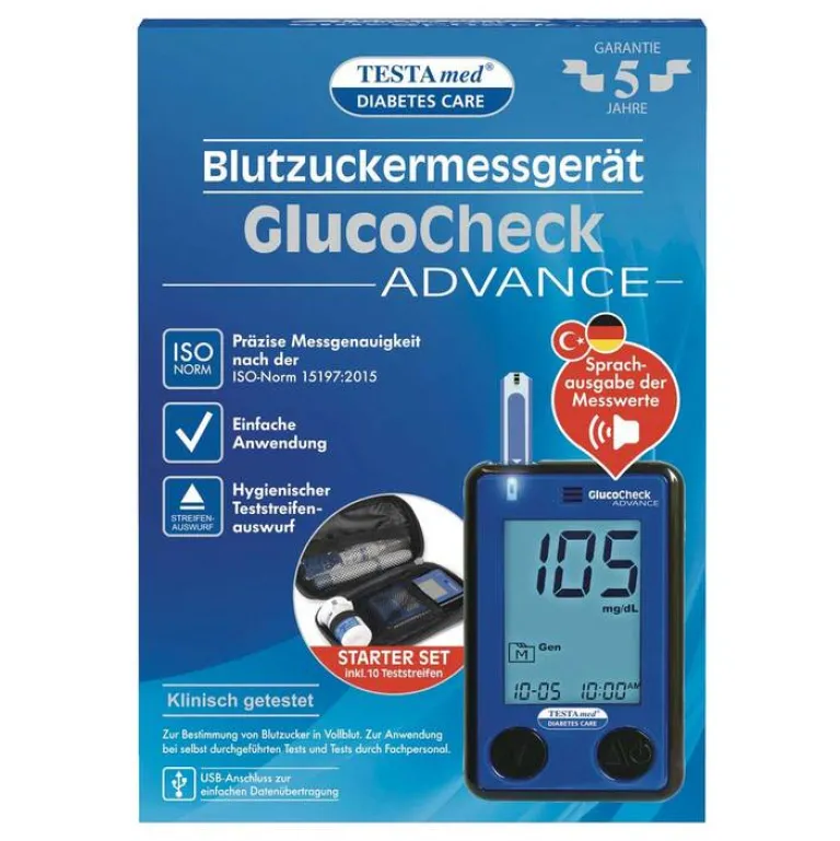 New Testamed Glucocheck Advance Starter-Kit mg / dl mmol / l, 1 St Blutzuckermessgerät