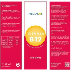 New Vitamin B12 + B6 + Folsäure Vital Spray, 50 ml Vitamin B9 (Folsäure)|Vitamin B6 (Pyridoxin)