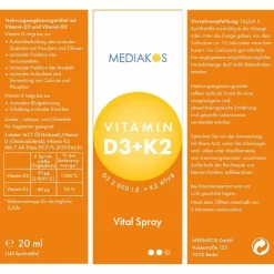 Best Vitamin D3 + K2 2000 I.E. 40 µg Mediakos Vital Spray, 20 ml Vitamin K|Vitamin D (Colecalciferol)